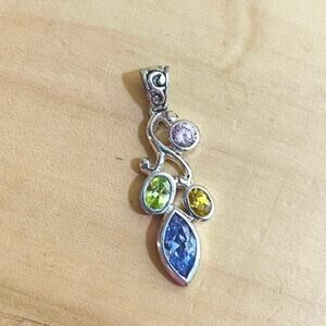 Pendant Vtg Sterling Silver Amethyst Peridot Citrine and Pink Topaz Like Stone